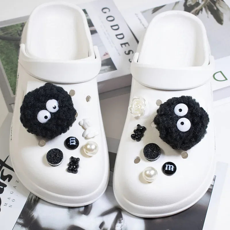 DIY Black Plush Ball Shoes Charms for Furry