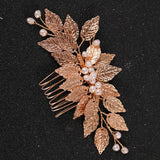 Gold Color Pearl Leaf Hair Comb Clip Hairpin