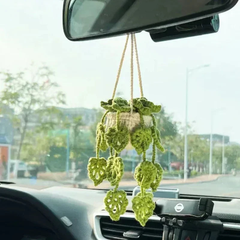 NEW Cute Potted Plants Crochet Car Basket,Hanging Plant