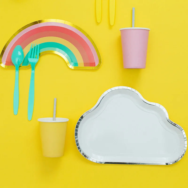 44pcs/set Rainbow and Cloud Disposable Tableware Plate Cup