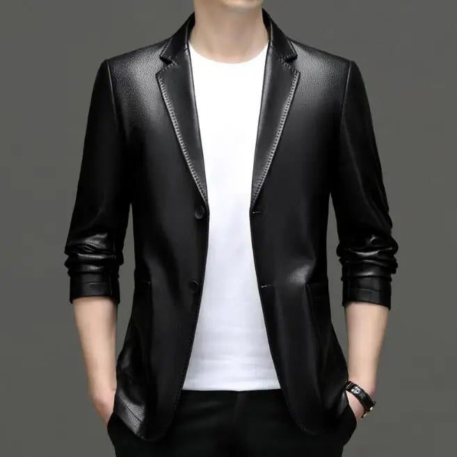 High Quality Men's Suit Leather Coat Spring and