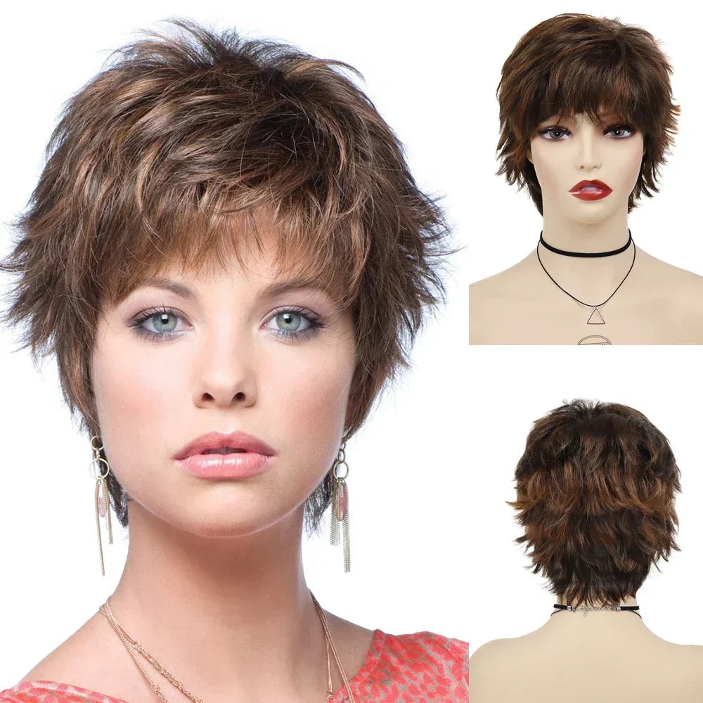 GNIMEGIL Synthetic Short Pixie Cut Wig Women Natural