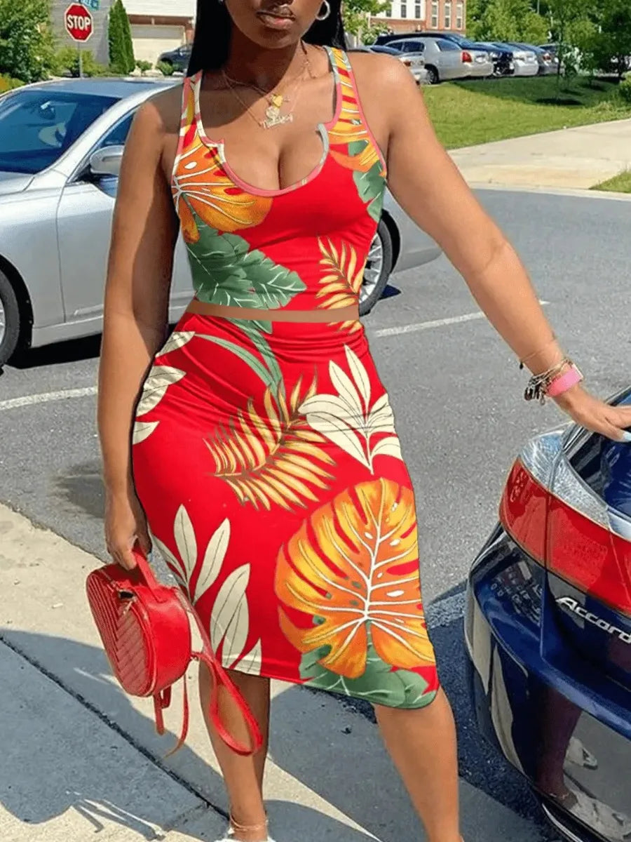 LW Plus Size Cami Floral Print Skirt Set
