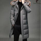 Fashion Men's Winter Long Down Coat Fur Hooded