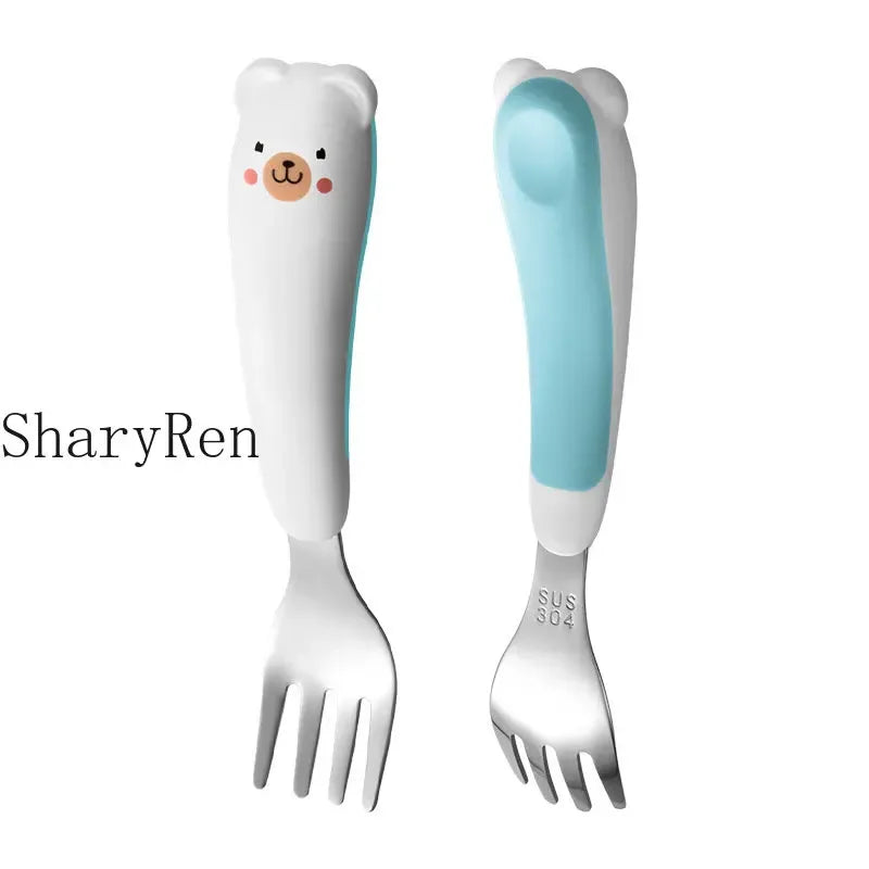 Baby Children Spoon Fork Set Cartoon Bear Stainless