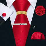 Barry.Wang Silk Mens Tie Hanky Cufflinks Clip Brooch