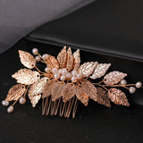 Gold Color Pearl Leaf Hair Comb Clip Hairpin