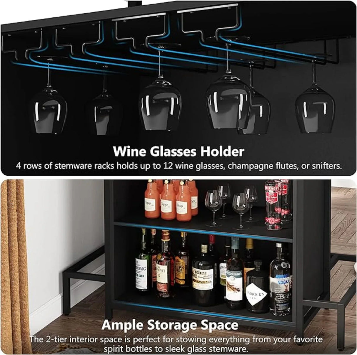 Tribesigns Home Bar Unit Cabinet with Footrest, Industrial