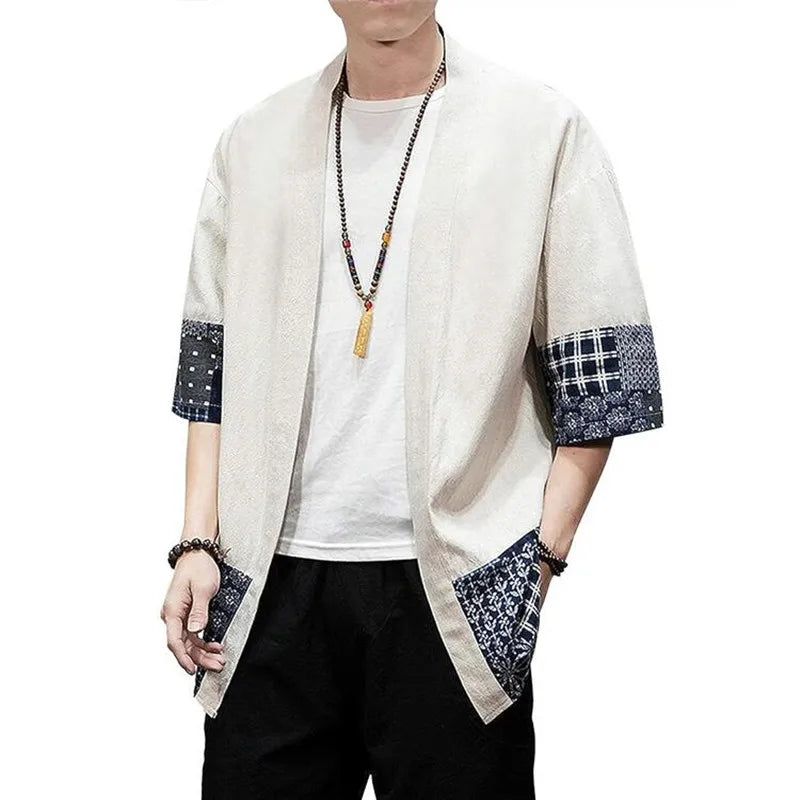 Mens Japanese Kimono Cardigan Loose Cotton Linen 34