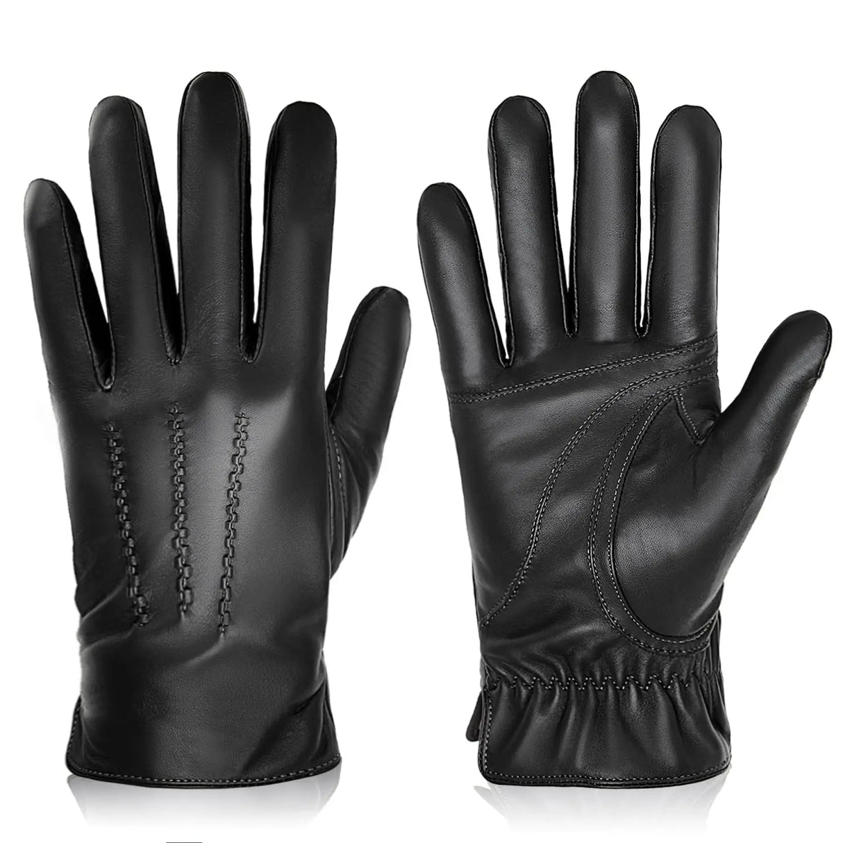 BISON DENIM Sheepskin Leather Gloves for Men Winter