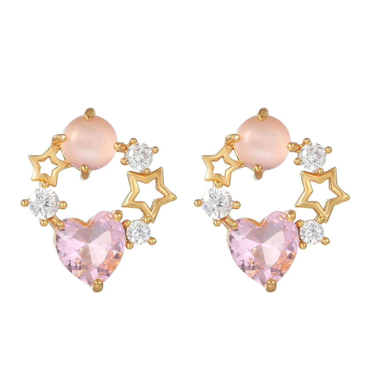 New Ins Pink Heart Zircon Stud Earring For