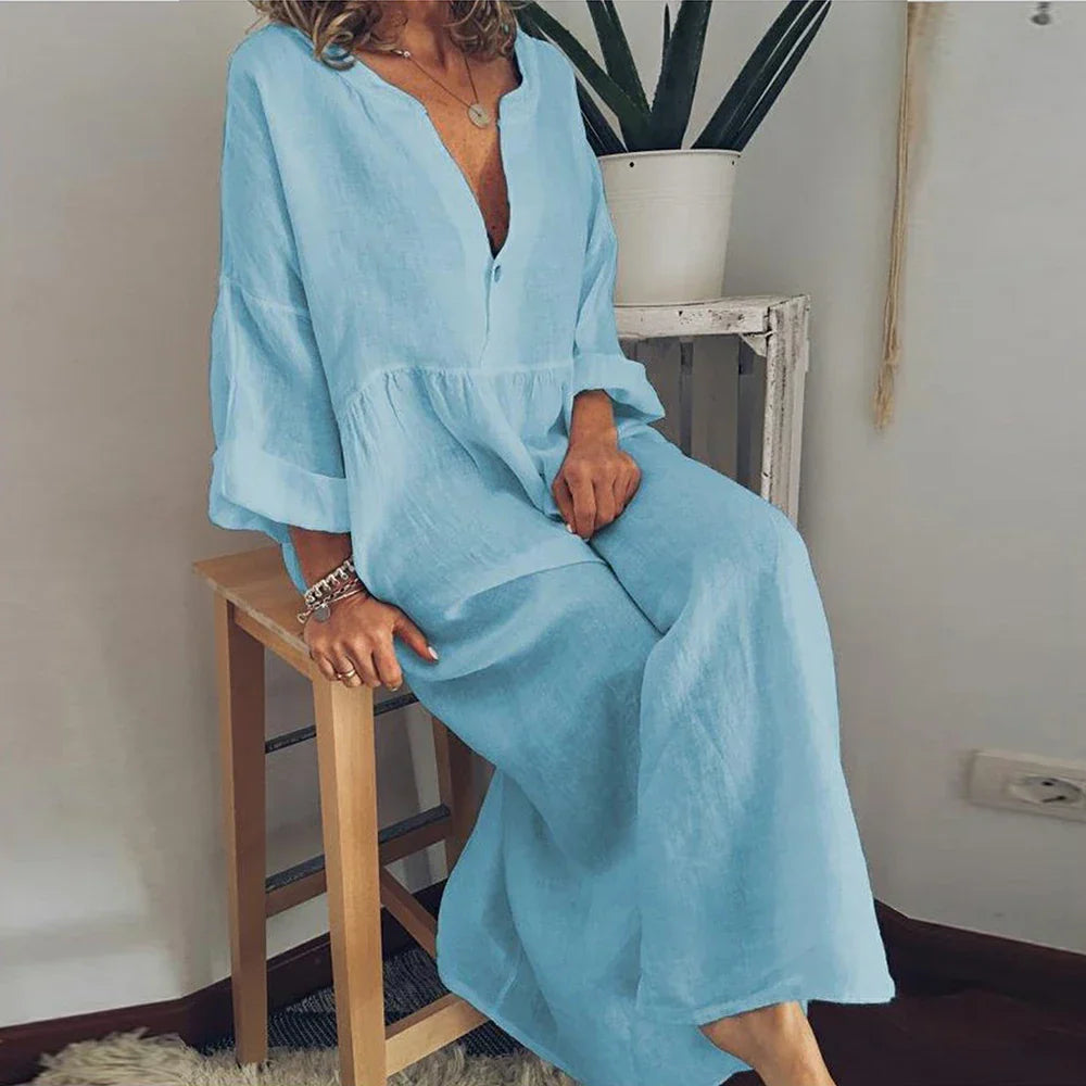 Cotton Linen Oversized Long Dress for Women Clothing