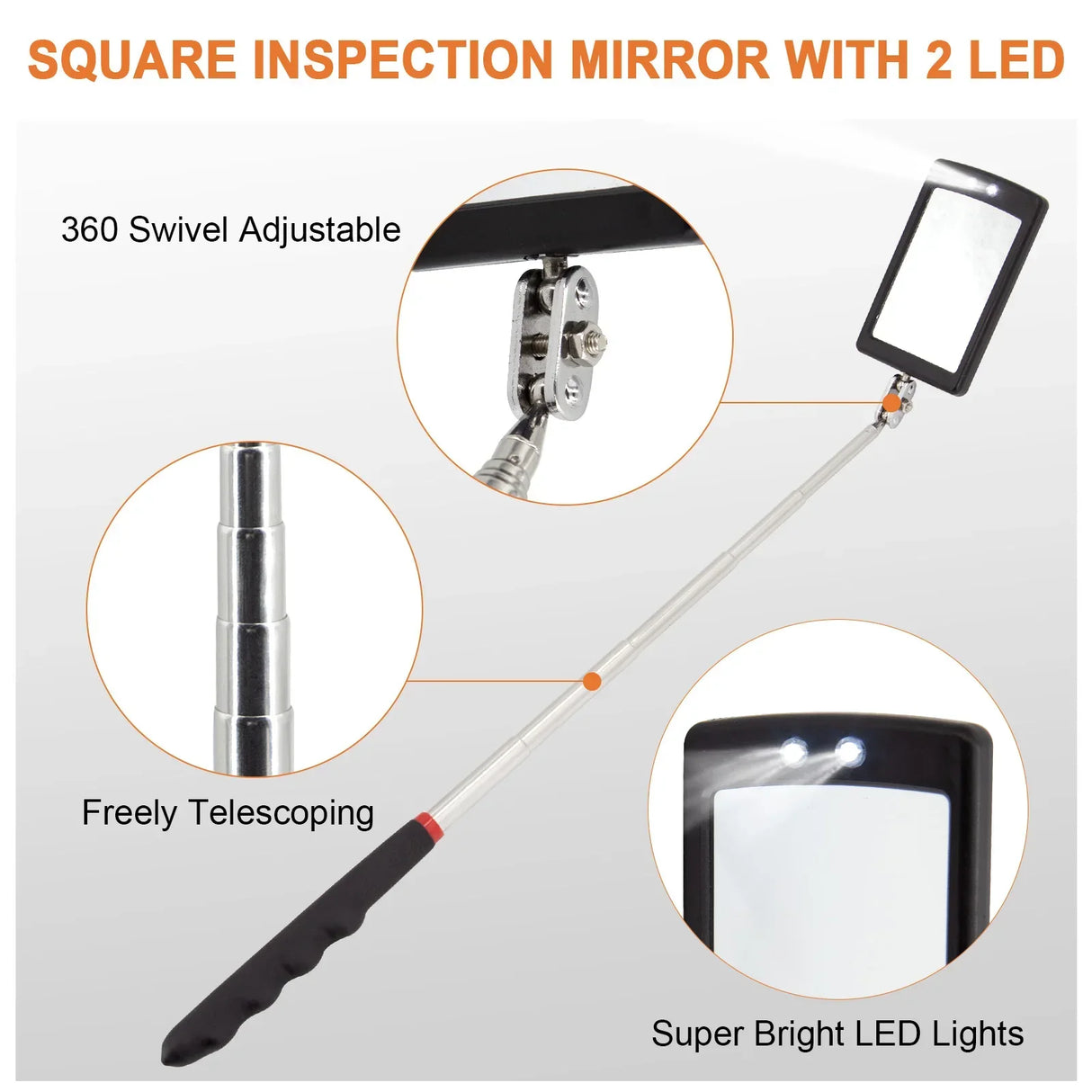 Magnetic Pickup Tool Set Inspection Mirror Telescoping Flashlight