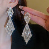 Fashion Statement Earring Long Full Rhinestone Big Earrings