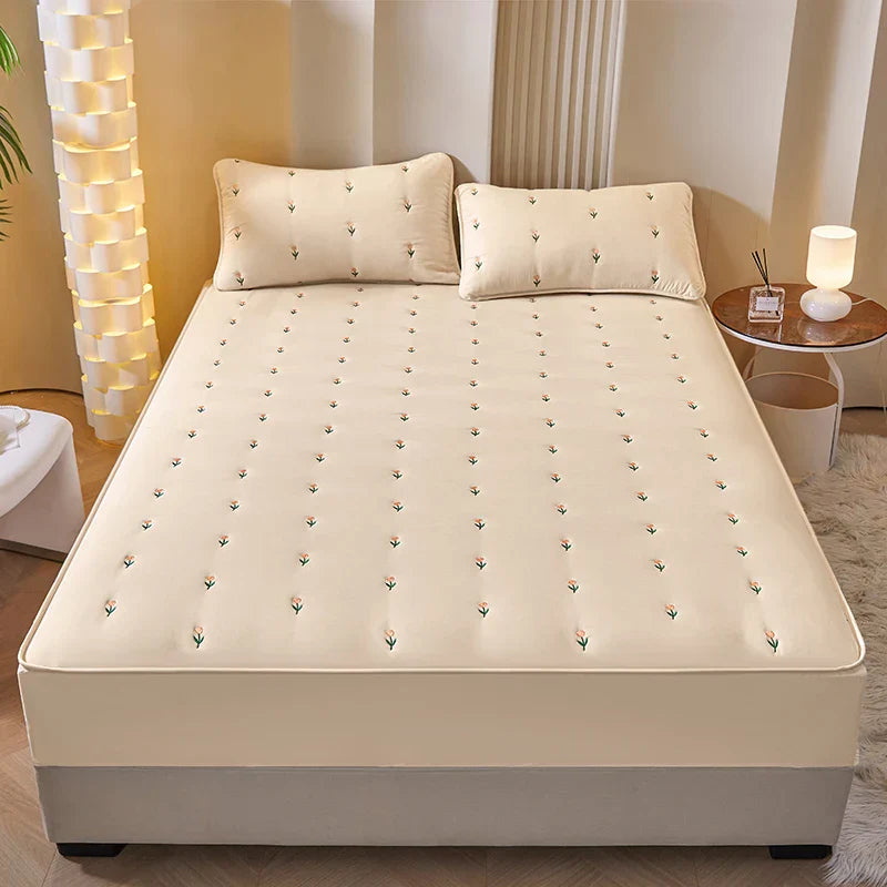 Super Thick Mattress Cover Quilted Embroidered Bed Cover