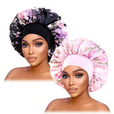 2PCS/LOT Large Satin Printed Wide-Brimmed Nightcap Elastic Head
