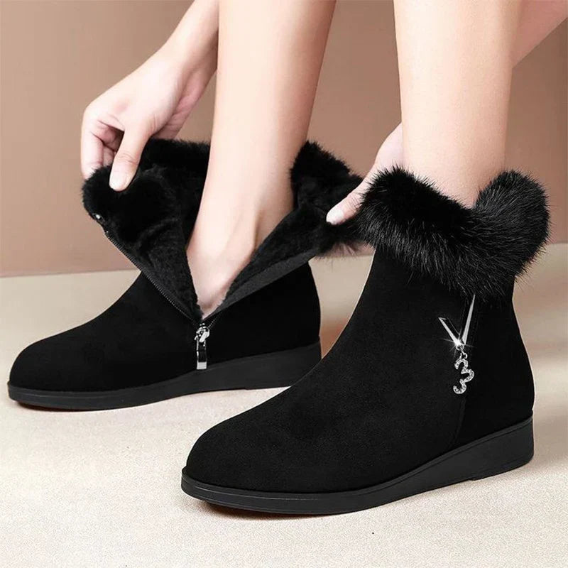 Women Flats Shoes Platform Fur Crystal Luxury Chelsea