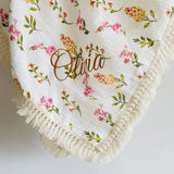 Custom Name Muslin Swaddle Fringe Cotton Baby Blanket