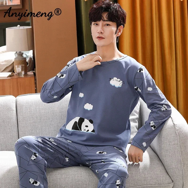 Big Size Autumn New Mens Casual Pajamas Set