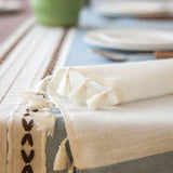 Plaid Decorative Linen Tablecloth With Tassel Waterproof Oilproof