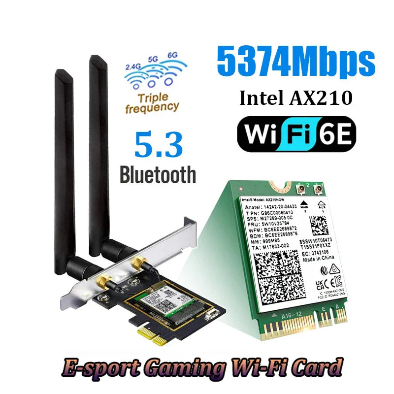 Desktop Wi-Fi 6E Intel AX210 PCIe Wireless Adapter