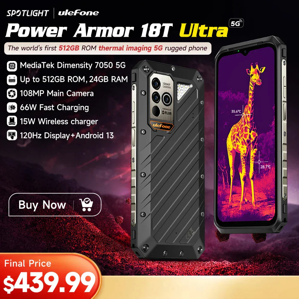 [World Premiere] Ulefone Power Armor 18T Ultra 5G Rugged Phone 512GB ROM +24GB RAM Thermal ImagingCamera FLIR® smartphone