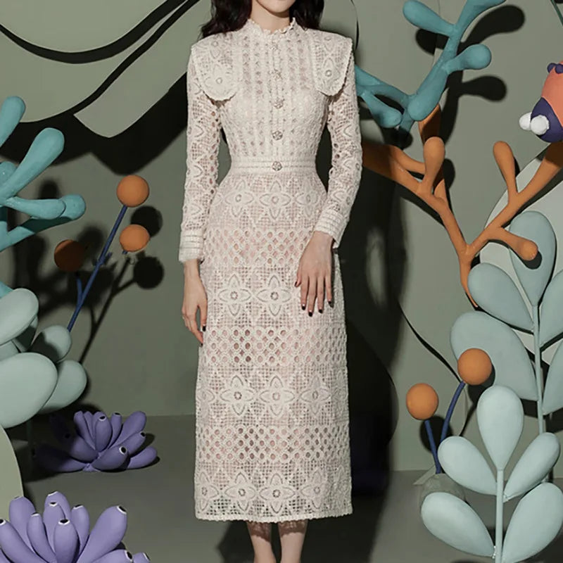French Style Womens Prom Dress Elegant Longsleeved Waist