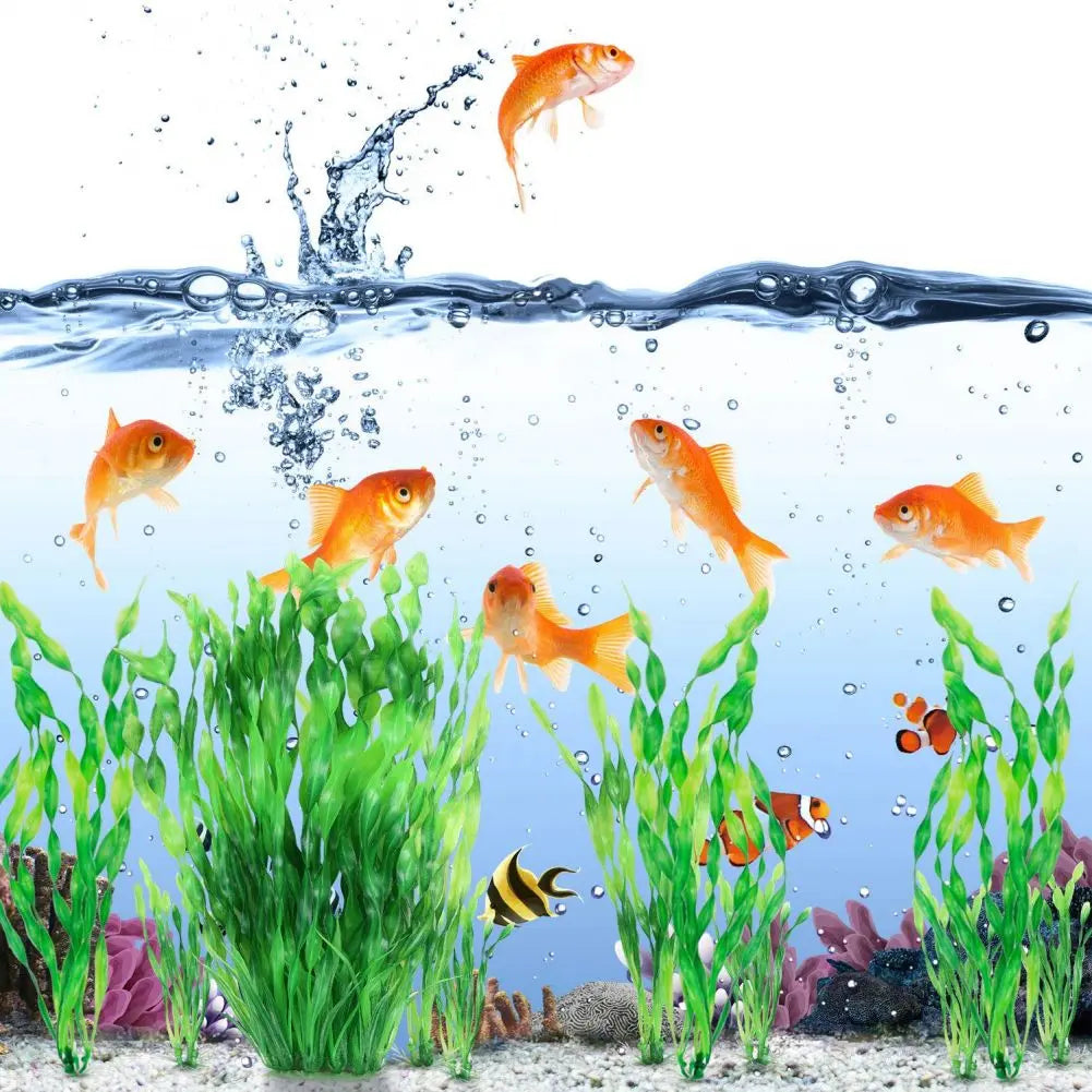 16pcs Green Aquarium Plants Artificial Plastic Seaweed Water