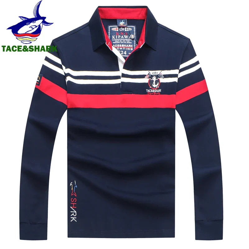 TACE&SHARK Brand Shark Embroidery Long Sleeve Polo Tops