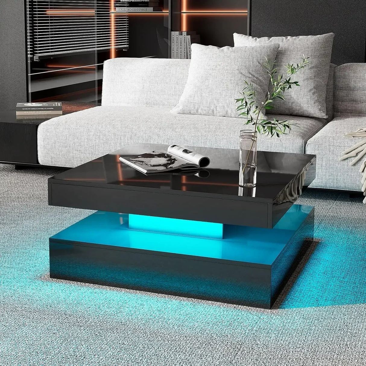 Black LED Coffee Table for Living Room Restaurant