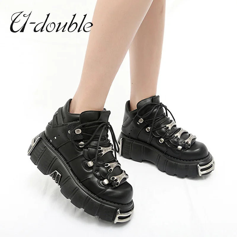 2023 NEW Punk Style Women Shoes Laceup heel