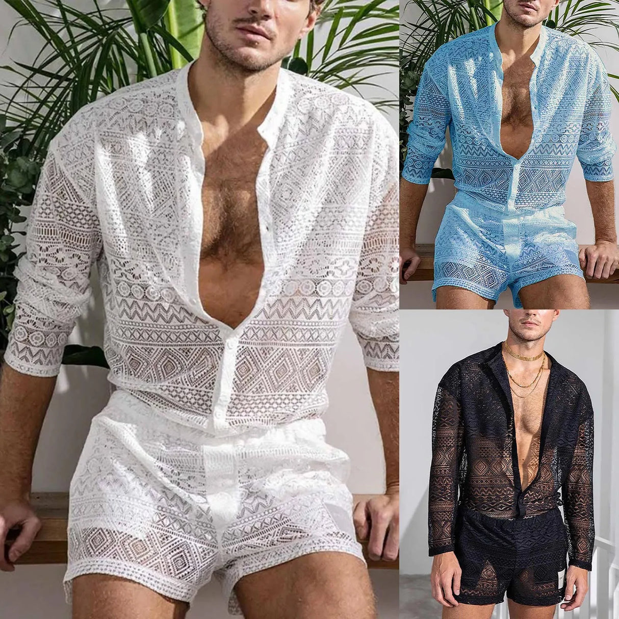 Hollow Out Sexy Lace Suit Fashion Long Sleeve