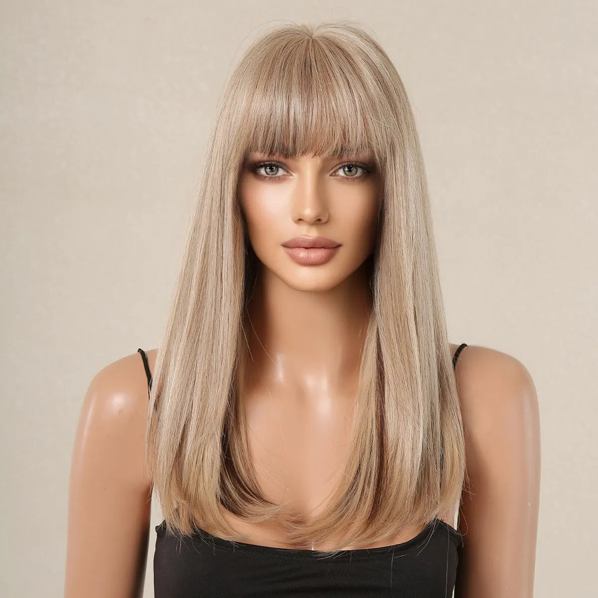 Blonde with Brown Highlight Long Straight Synthetic Wigs