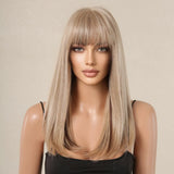 Blonde with Brown Highlight Long Straight Synthetic Wigs