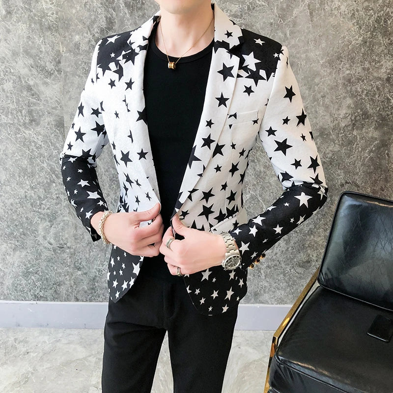 Star Print Slim Fit Blazers 2024 New Men's