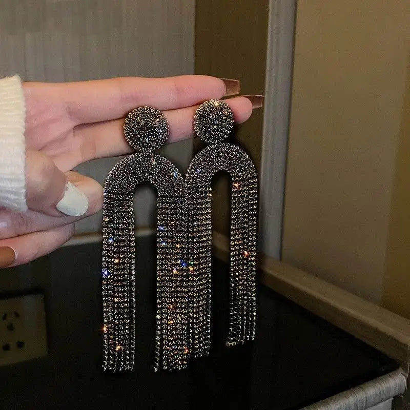 Fashion Statement Earring Long Full Rhinestone Big Earrings