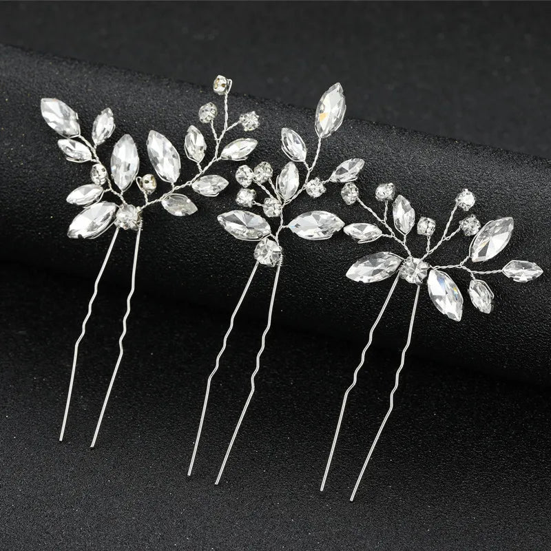 3pcs White Flower U Shaped Hairpin Pearl Elegant
