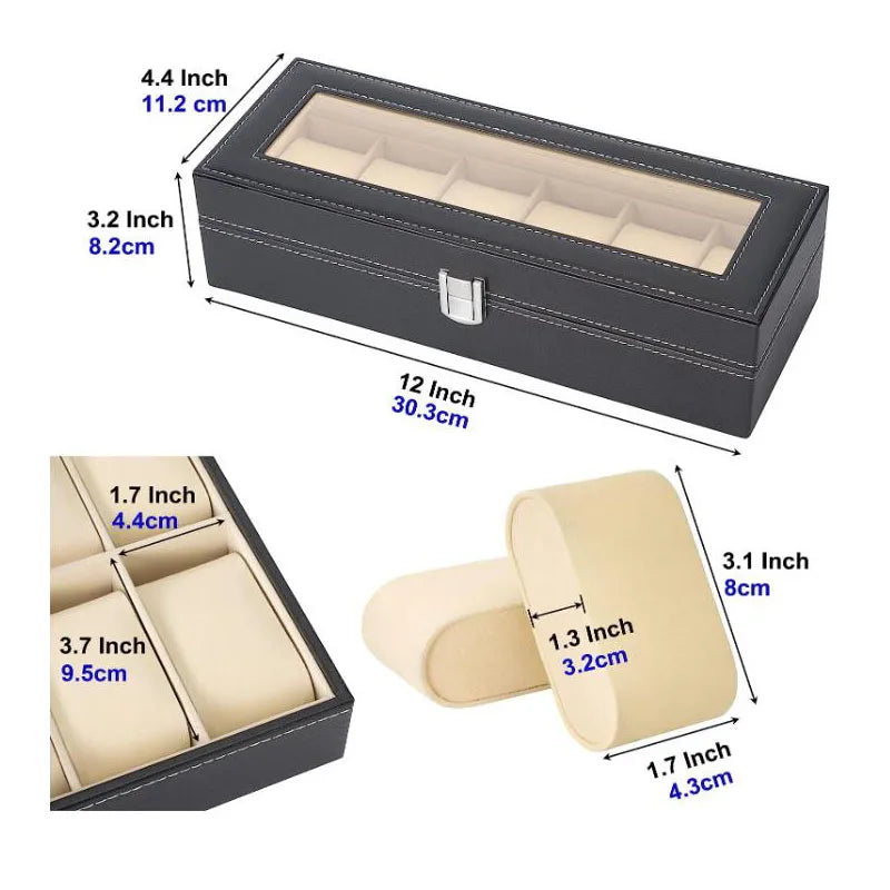 6 Slot PU Leather Watch Box Display Case