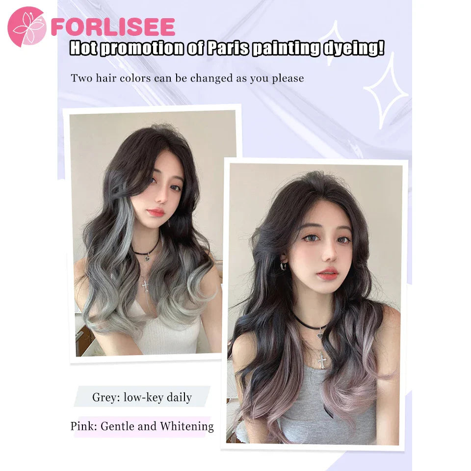 FORLISEE Synthetic Long Curly Hair Gradient Paris Painted
