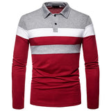 Men's Long Sleeve Contrasting Colors Polo T-shirt Casual