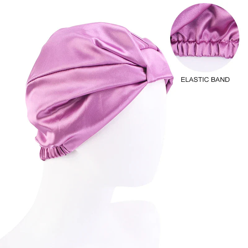 Women Stretch Silk Imitation Nightcap Fashion Color Contrast