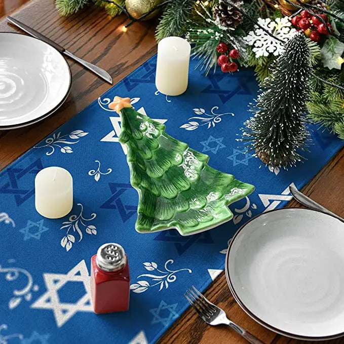 Happy Hanukkah Menorah Table Runner, Seasonal Chanukah Kitchen