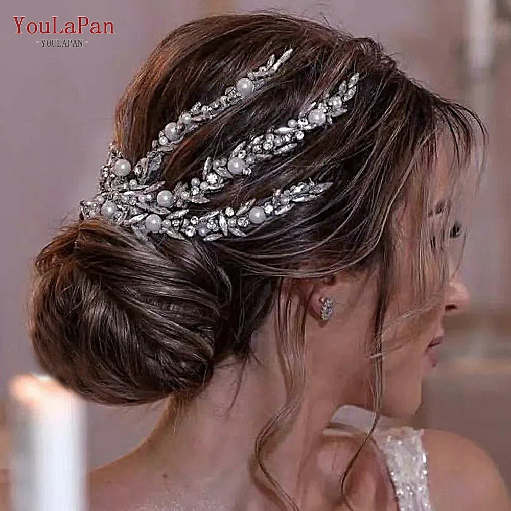 YouLaPan Rhinestone Pearl Headpiece with Comb Bridal Headwear