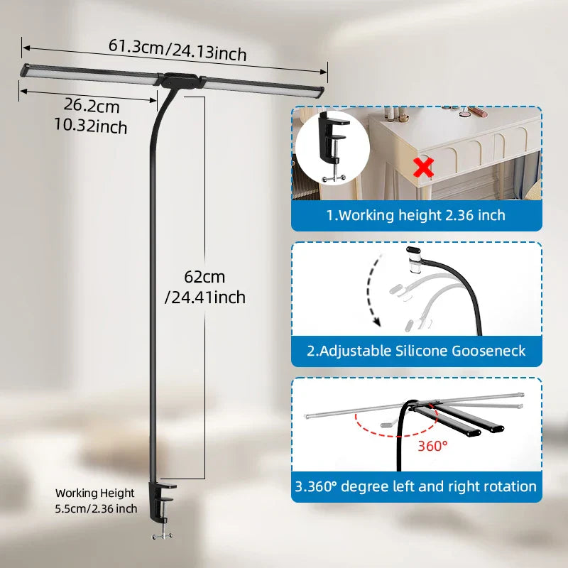 Double Head Desk Lamp Led Reading Light Stand