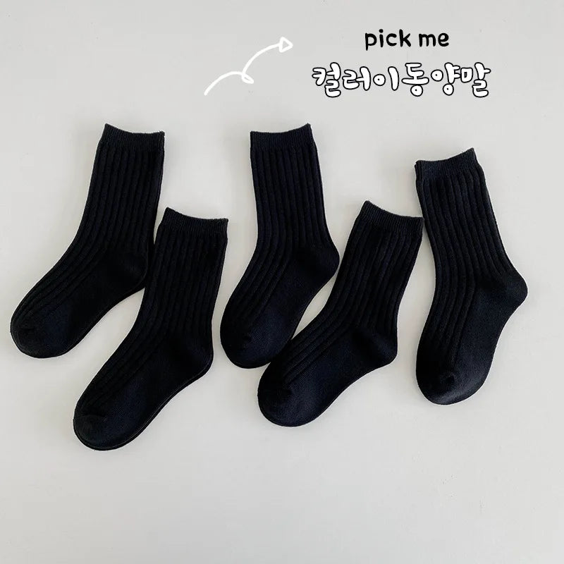 5Pairs/lot Solid Kids Socks Casual Baby Girls Boys