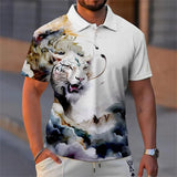 3D Tiger & Lion Print Men's Casual Polo Shirt