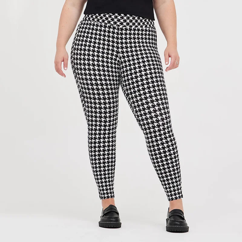 Plus Size Houndstooth Print Summer Spring Leggings Women