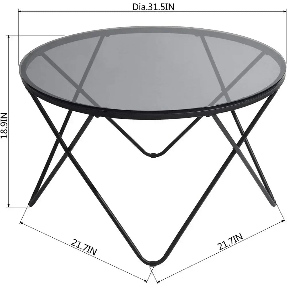Black Green Coffee Table 31.5" Round Temper Glass