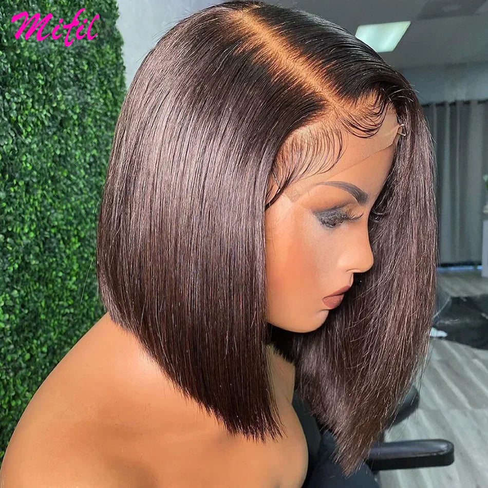 Highlight Short Bob Wig Bone Straight Chocolate Brown