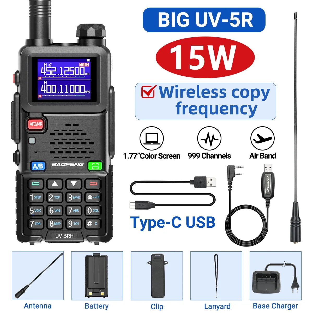 UV-5RH Pro Max 15W Air Band Walkie Talkie